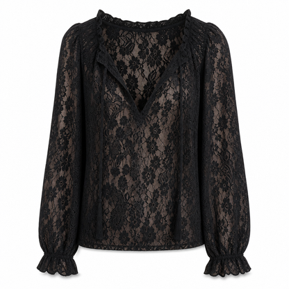 ⌛Limited-Time Offer-Women's Elegant Loose Fit Long Sleeve Lace Pullover Blouse
