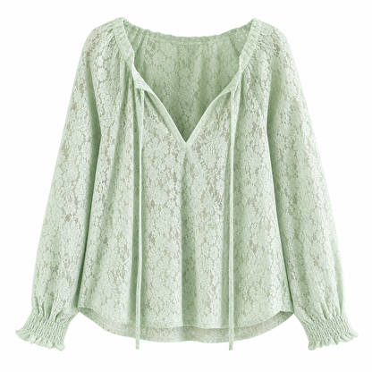 ⌛Limited-Time Offer-Women's Elegant Loose Fit Long Sleeve Lace Pullover Blouse