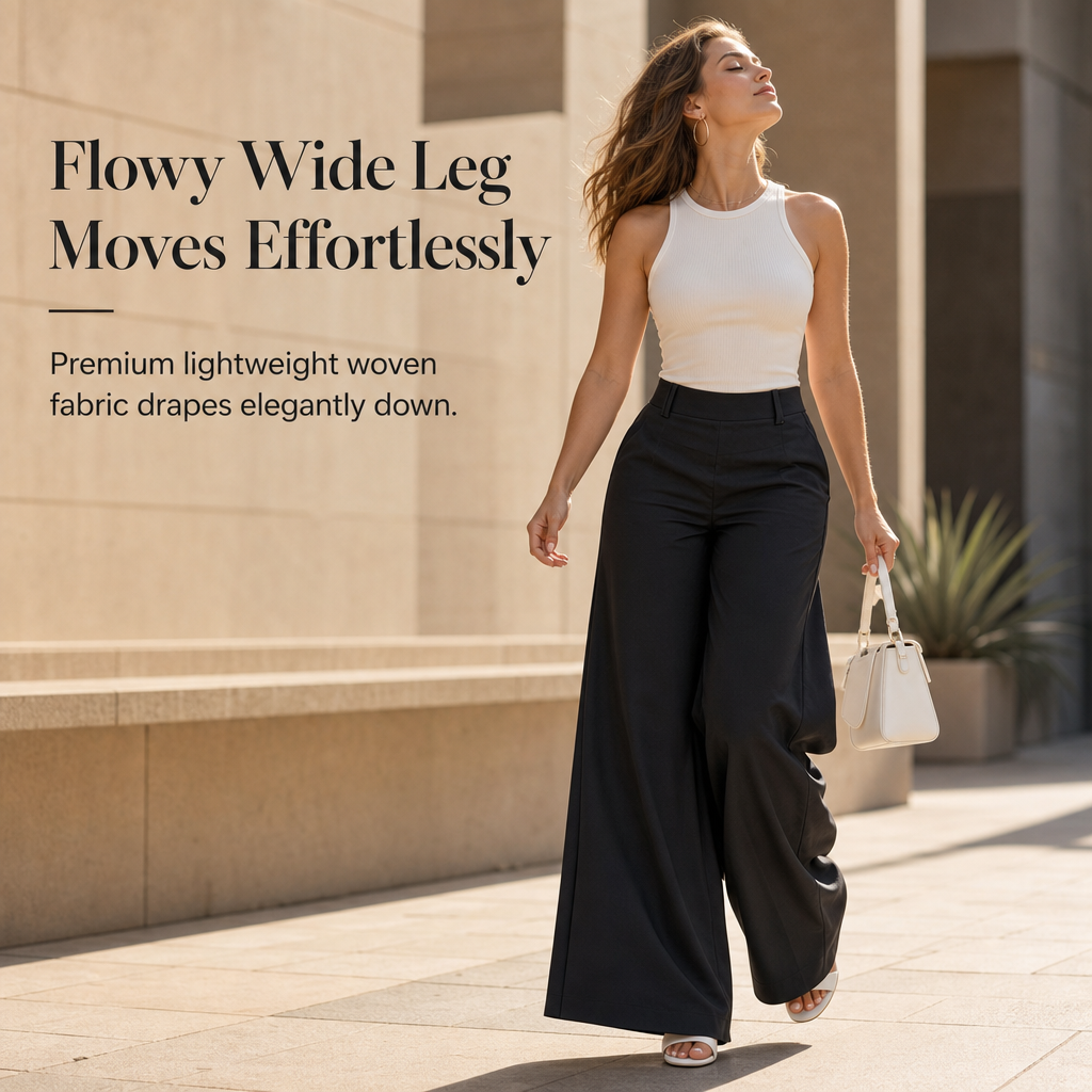 ✨ Polished Comfort | Women's High-Waisted Tailored Wide-Leg Pants with Flowy Drape