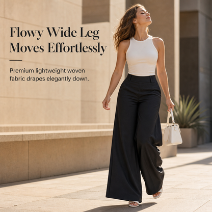 ✨ Polished Comfort | Women's High-Waisted Tailored Wide-Leg Pants with Flowy Drape