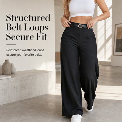 ✨ Polished Comfort | Women's High-Waisted Tailored Wide-Leg Pants with Flowy Drape