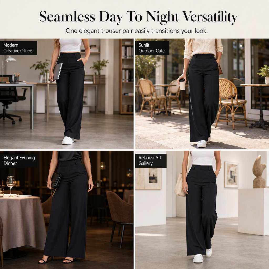 ✨ Polished Comfort | Women's High-Waisted Tailored Wide-Leg Pants with Flowy Drape