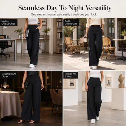 ✨ Polished Comfort | Women's High-Waisted Tailored Wide-Leg Pants with Flowy Drape