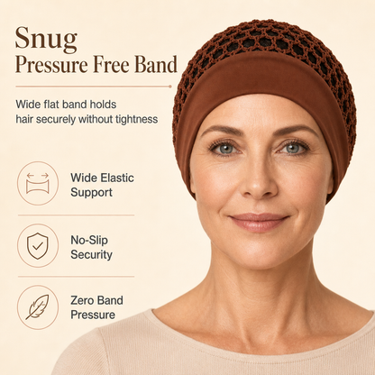 🌿 Breathable Comfort, Stay-Put Fit | Women's Wide-Band Mesh Hair Cover