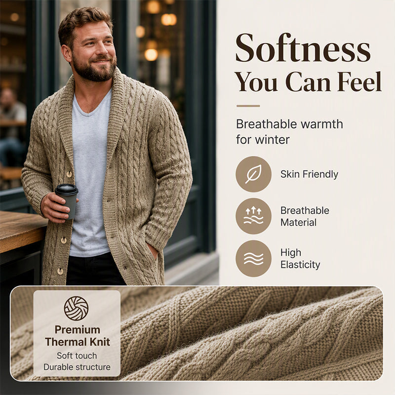Men's Mid-Long Cable Knit Cardigan