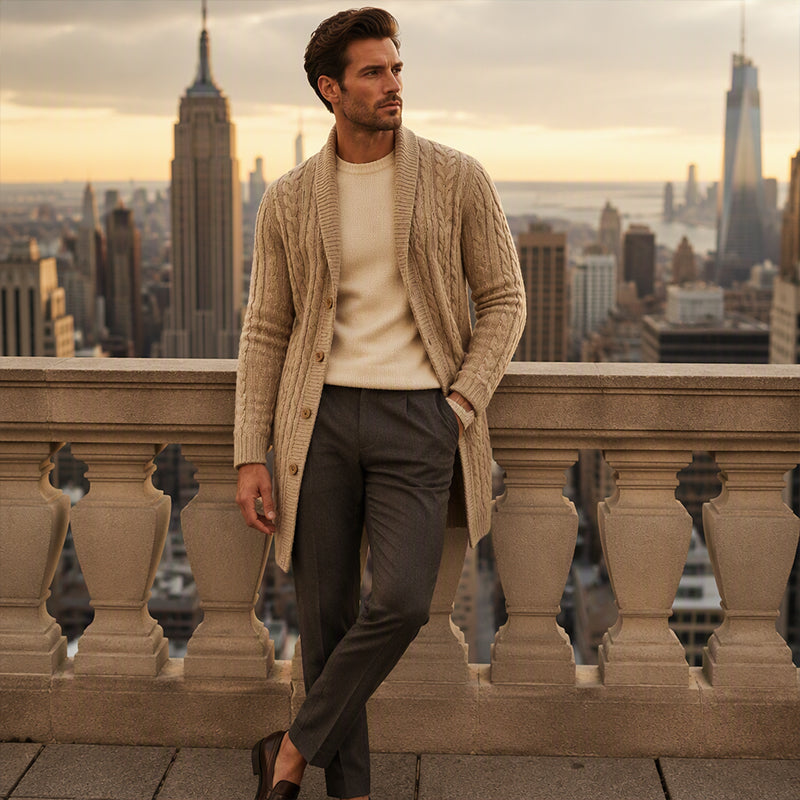Men's Mid-Long Cable Knit Cardigan