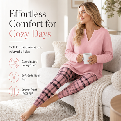 Women's Knit Top and Plaid Leggings Set