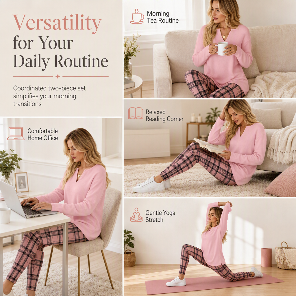 Women's Knit Top and Plaid Leggings Set