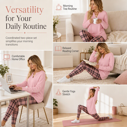 Women's Knit Top and Plaid Leggings Set