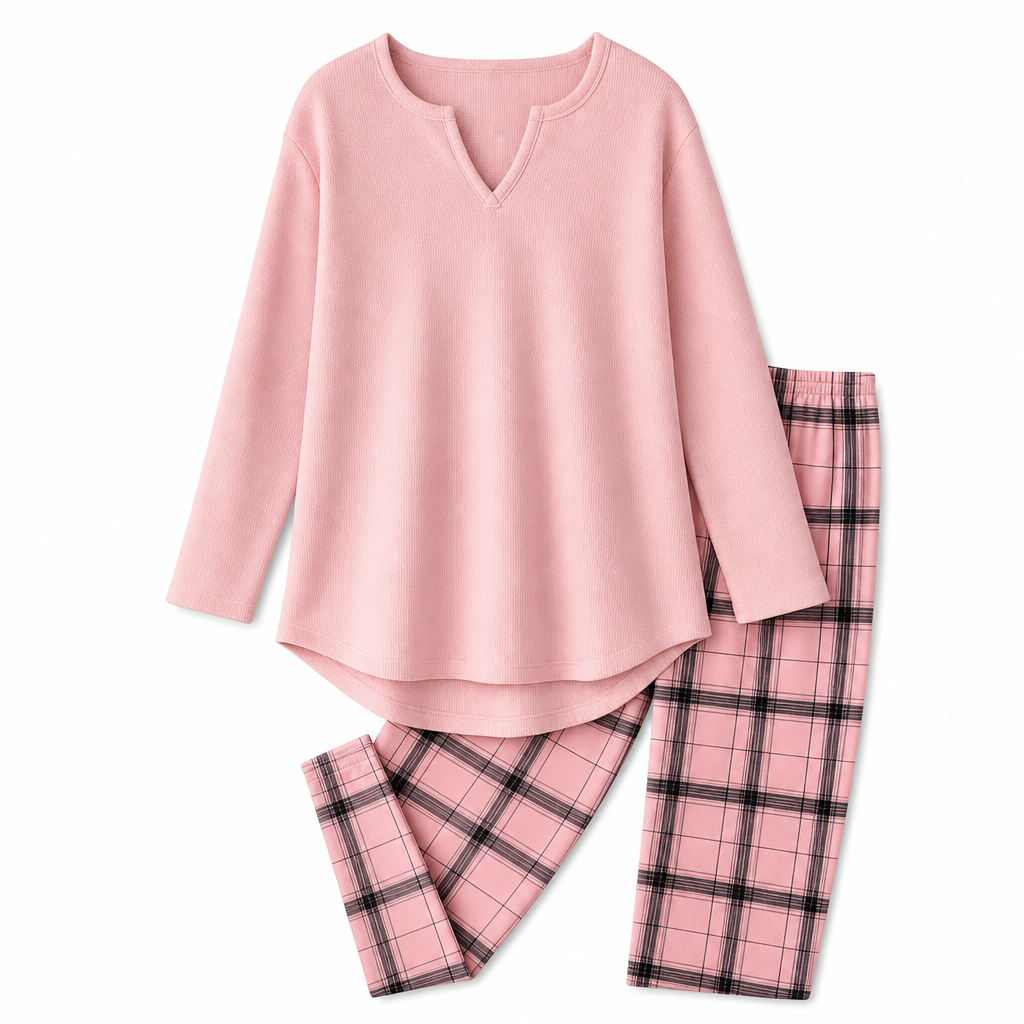 Women's Knit Top and Plaid Leggings Set