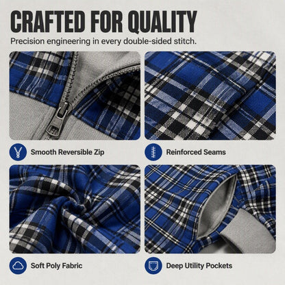 Unisex Reversible Plaid Zipper Hooded Jacket
