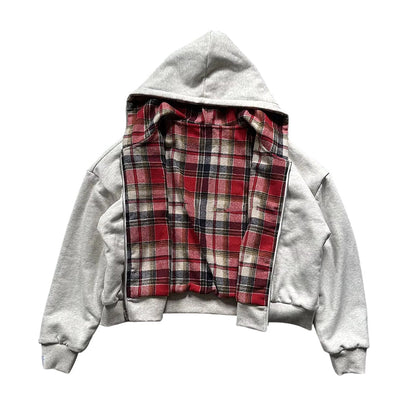 Unisex Reversible Plaid Zipper Hooded Jacket