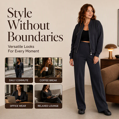 Women's Zip-Up Jacket & Straight-Leg Pants Set