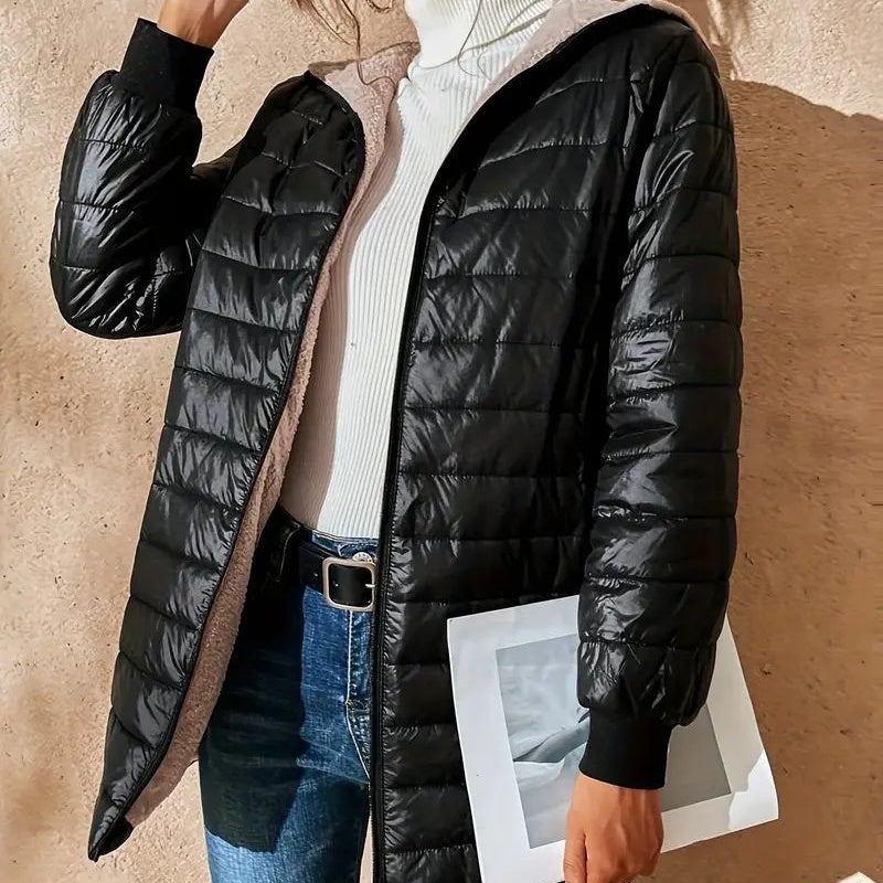 Women's Quilted Hooded Warm Winter Coat with Zipper