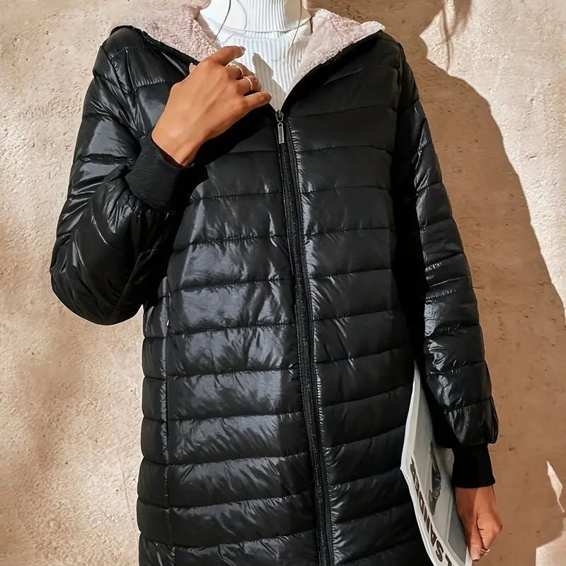 Women's Quilted Hooded Warm Winter Coat with Zipper
