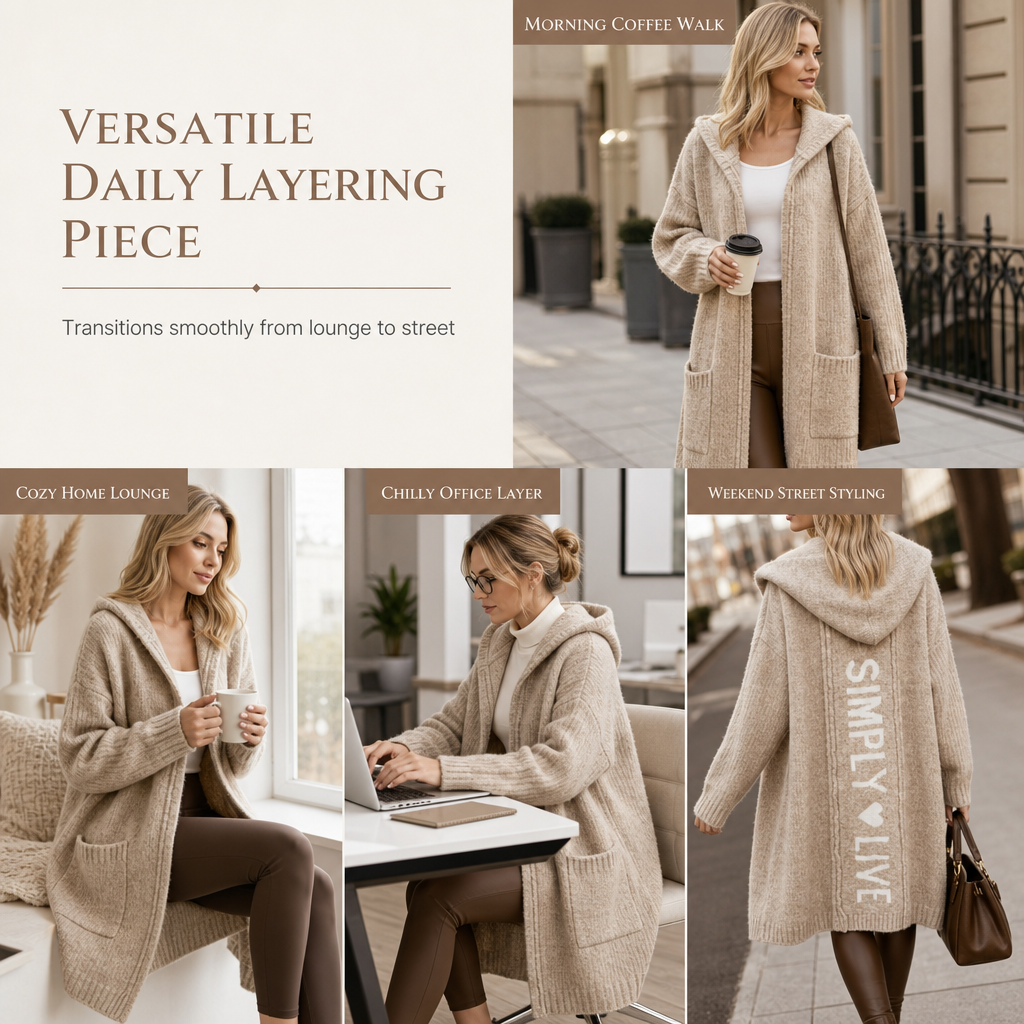 Women's Long Hooded Knit Cardigan