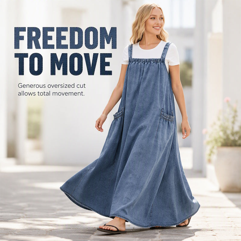 Women's Oversized Casual Denim Suspender Maxi Dress