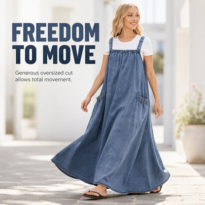 Women's Oversized Casual Denim Suspender Maxi Dress
