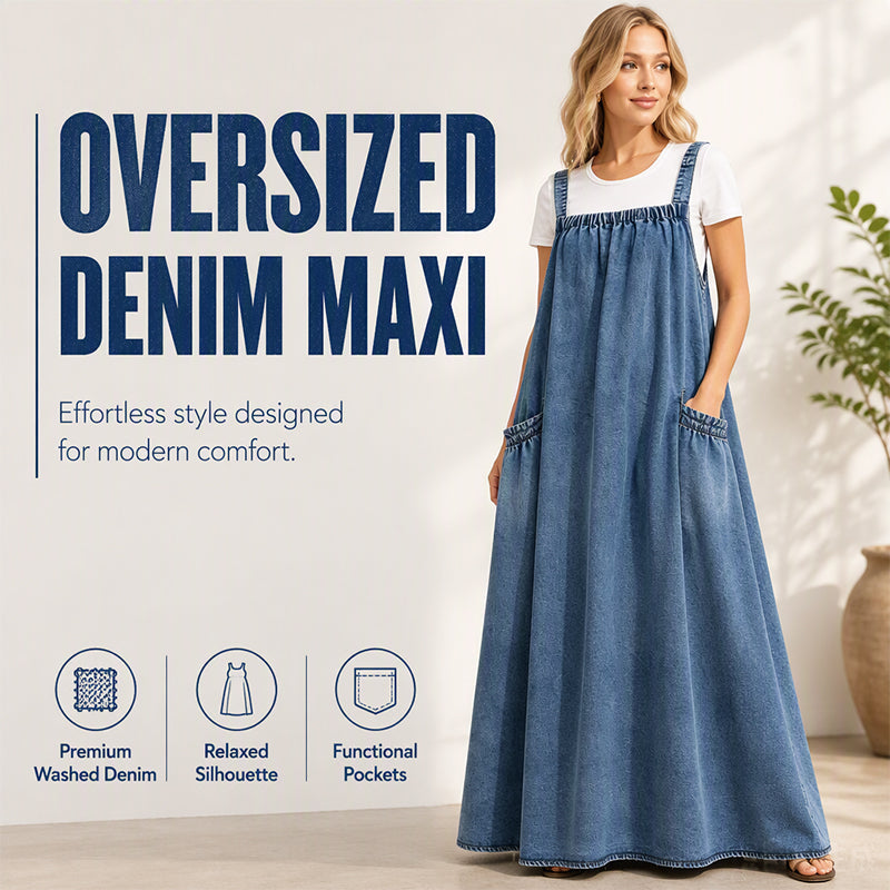 Women's Oversized Casual Denim Suspender Maxi Dress
