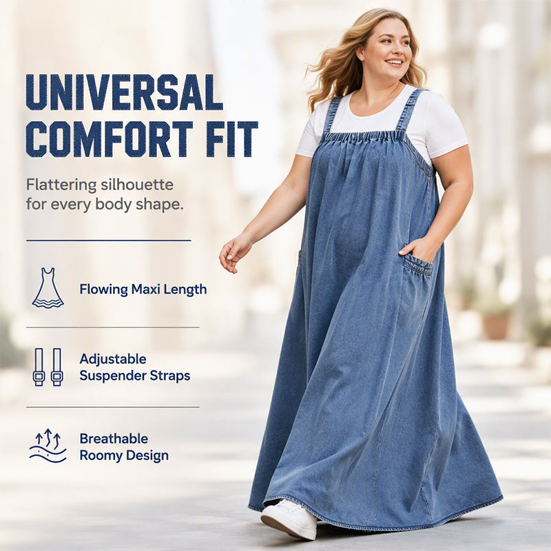 Women's Oversized Casual Denim Suspender Maxi Dress