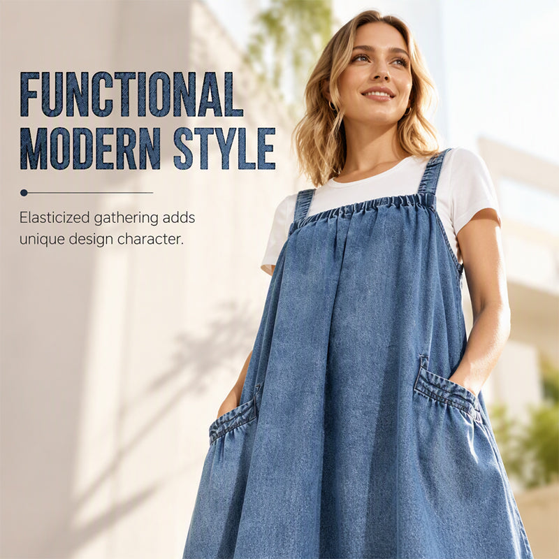 Women's Oversized Casual Denim Suspender Maxi Dress