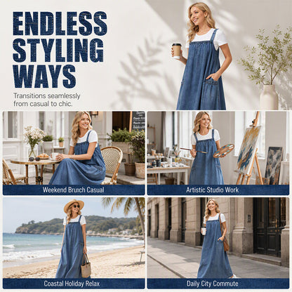 Women's Oversized Casual Denim Suspender Maxi Dress