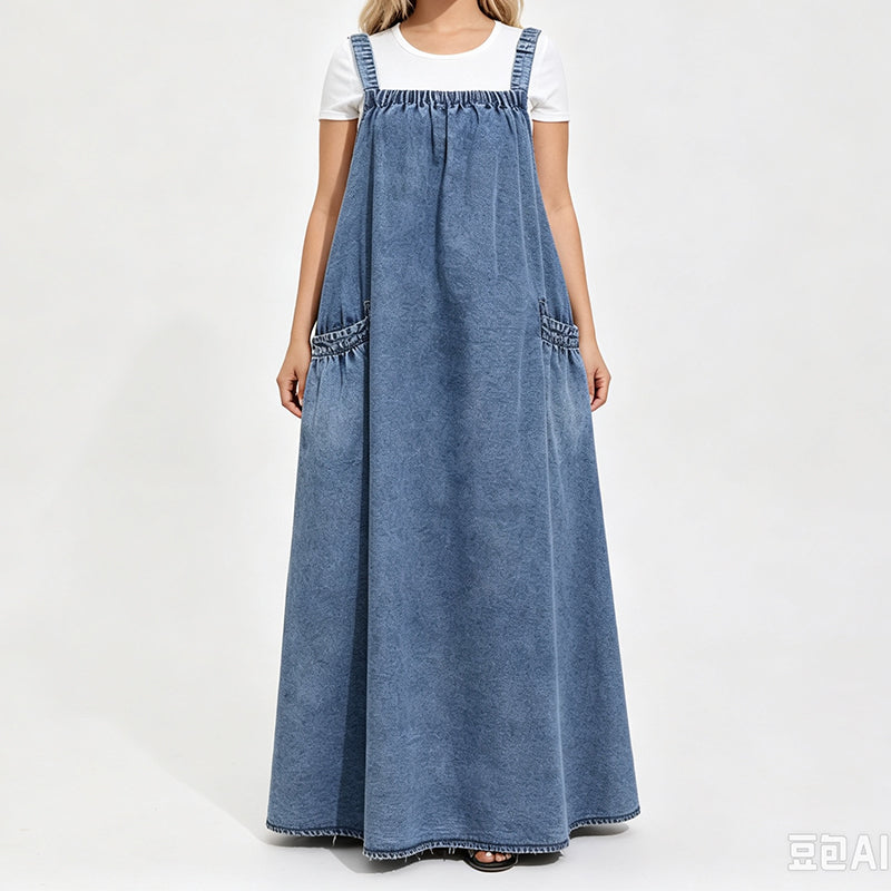 Women's Oversized Casual Denim Suspender Maxi Dress
