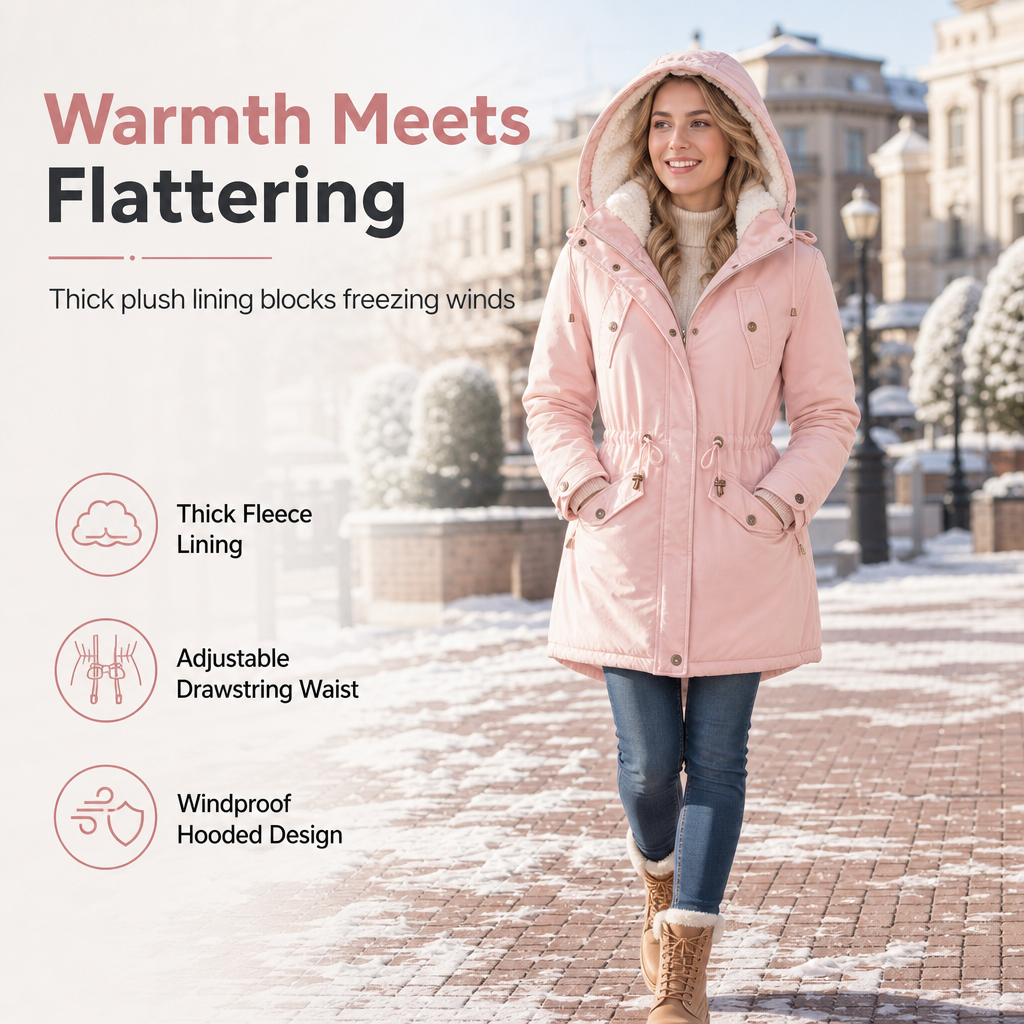 Women's Hooded Fleece-Lined Padded Winter Coat