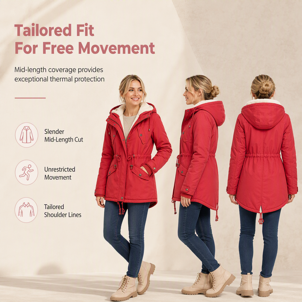 Women's Hooded Fleece-Lined Padded Winter Coat