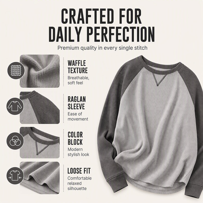 Women's Waffle Knit Color-Block Long Sleeve Top