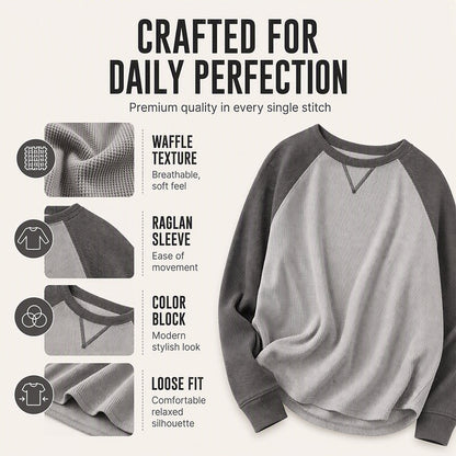 Women's Waffle Knit Color-Block Long Sleeve Top