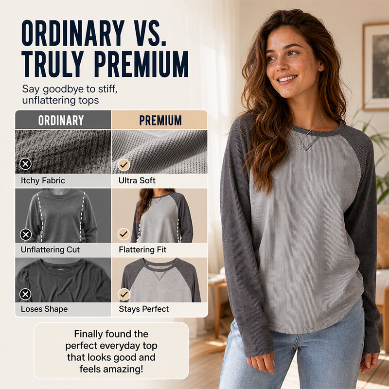 Women's Waffle Knit Color-Block Long Sleeve Top