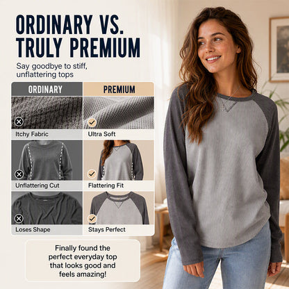 Women's Waffle Knit Color-Block Long Sleeve Top