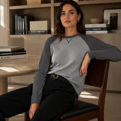 Women's Waffle Knit Color-Block Long Sleeve Top