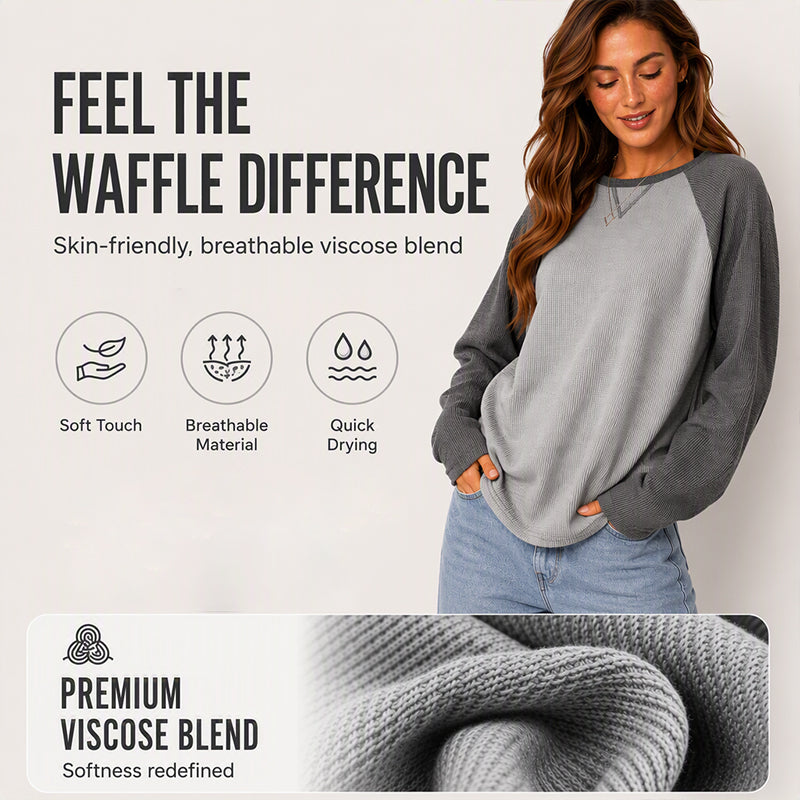 Women's Waffle Knit Color-Block Long Sleeve Top