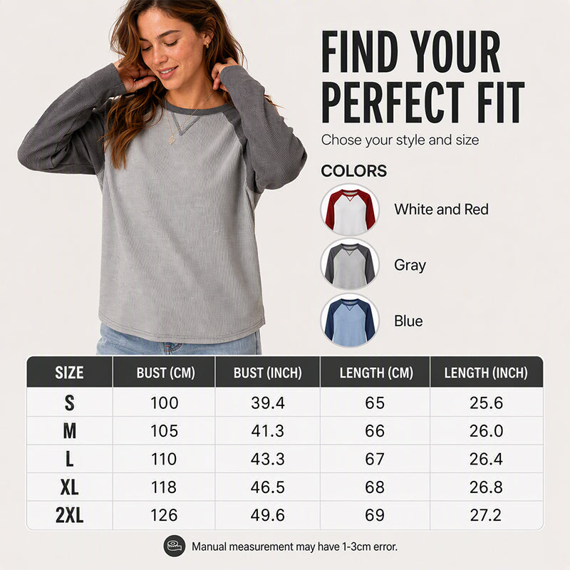 Women's Waffle Knit Color-Block Long Sleeve Top