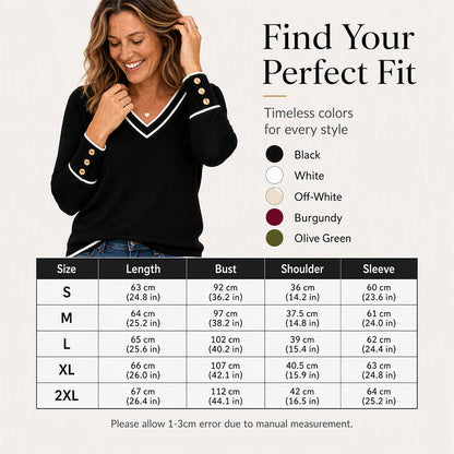 Women's Elegant Contrast V-Neck Knit Top