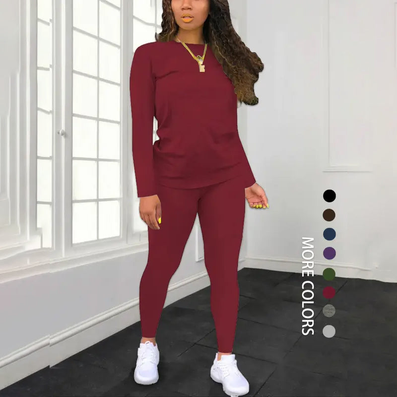 Women's Long Sleeve Top & Pants 2-Piece Set