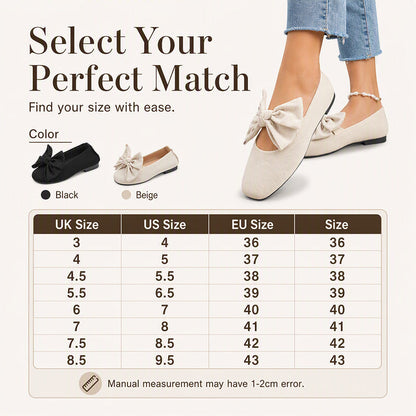 Women's Square-Toe Knit Bow Flat Shoes