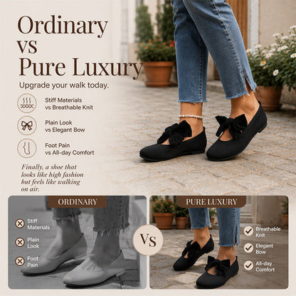 Women's Square-Toe Knit Bow Flat Shoes