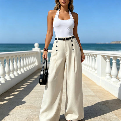 Women’s Elegant Double Breasted Wide-Leg Pants