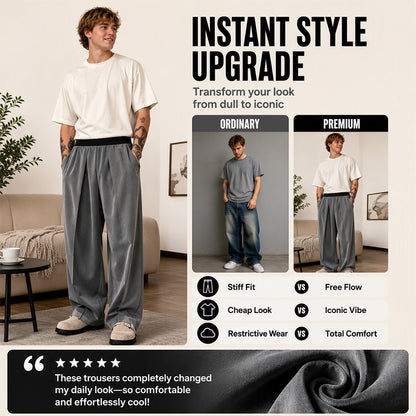 Men's Casual Pleated Wide-Leg Pants