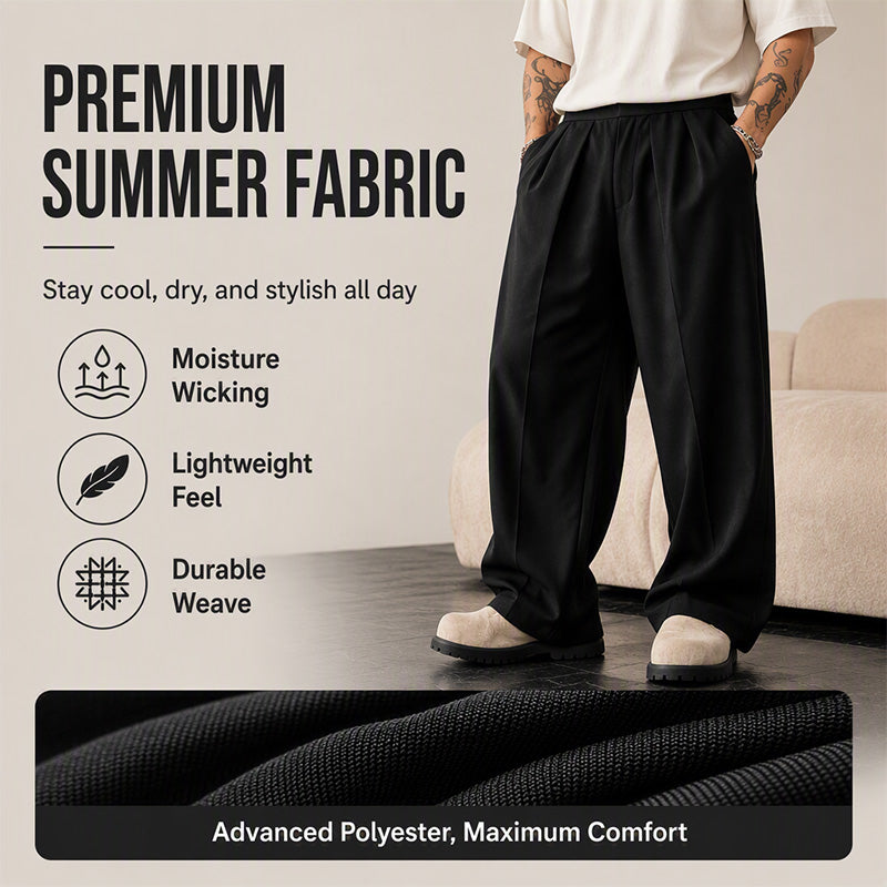 Men's Casual Pleated Wide-Leg Pants