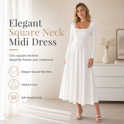 Women's Long Sleeve Square Neck A-Line Dress