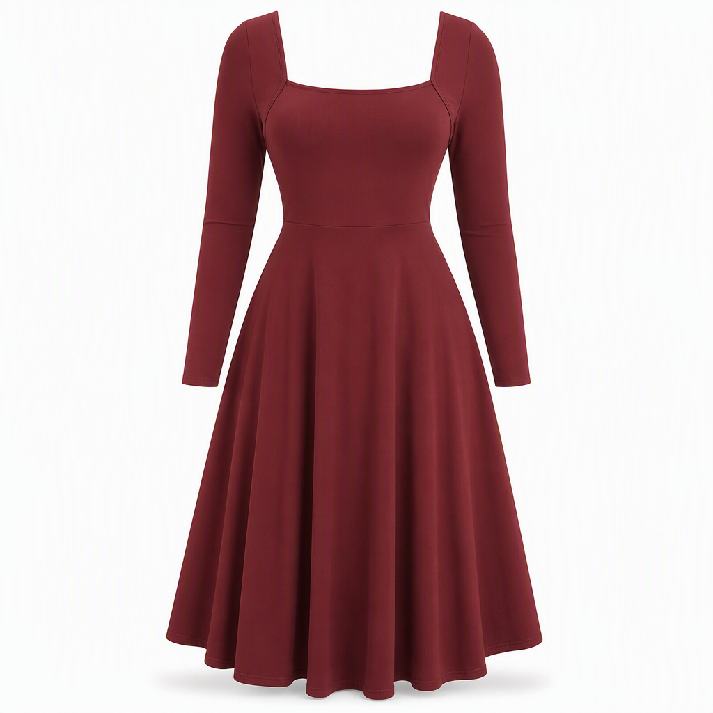 Women's Long Sleeve Square Neck A-Line Dress