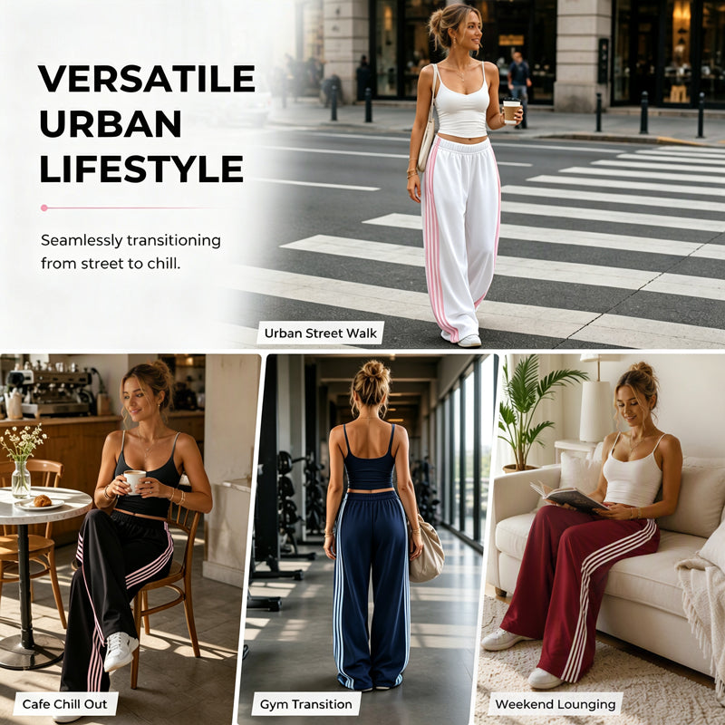 Women's Wide-Leg Sweatpants with Side Stripes