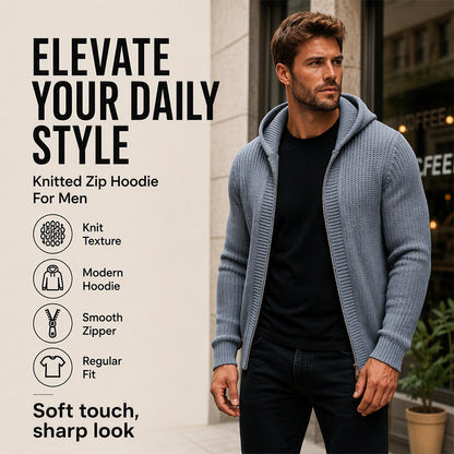 Men's Casual Zip-Up Hooded Knit Sweater