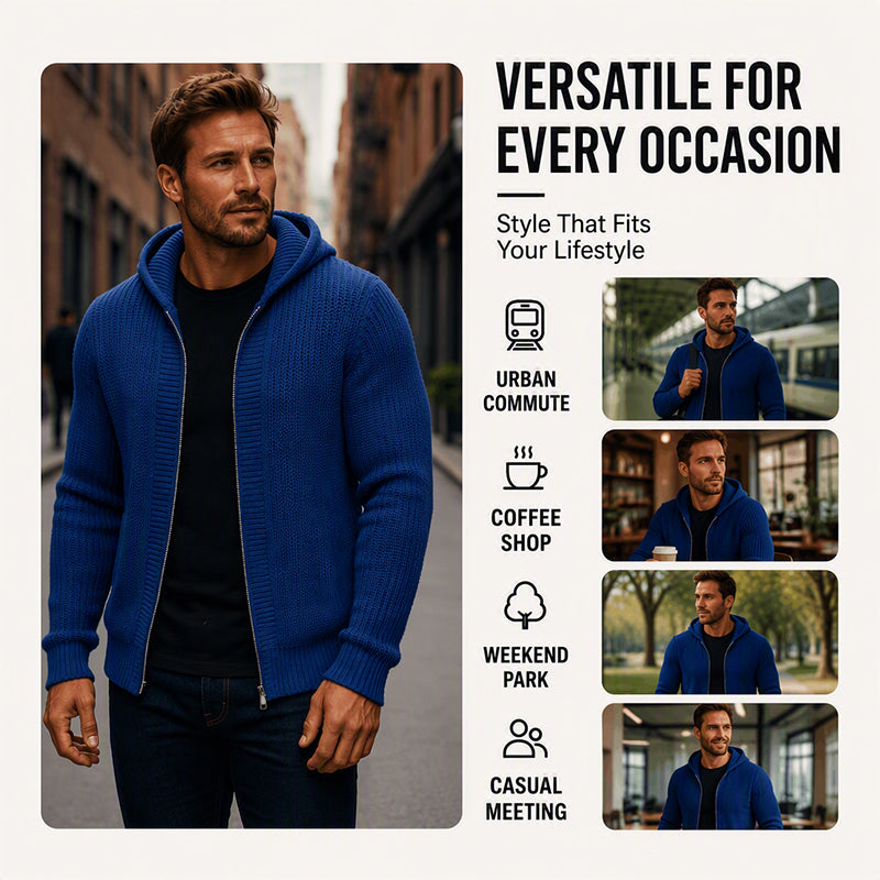 Men's Casual Zip-Up Hooded Knit Sweater