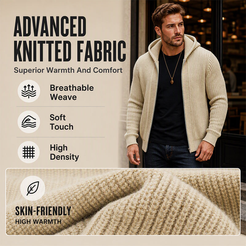 Men's Casual Zip-Up Hooded Knit Sweater