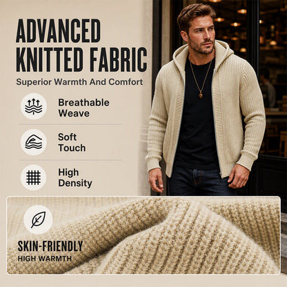 Men's Casual Zip-Up Hooded Knit Sweater
